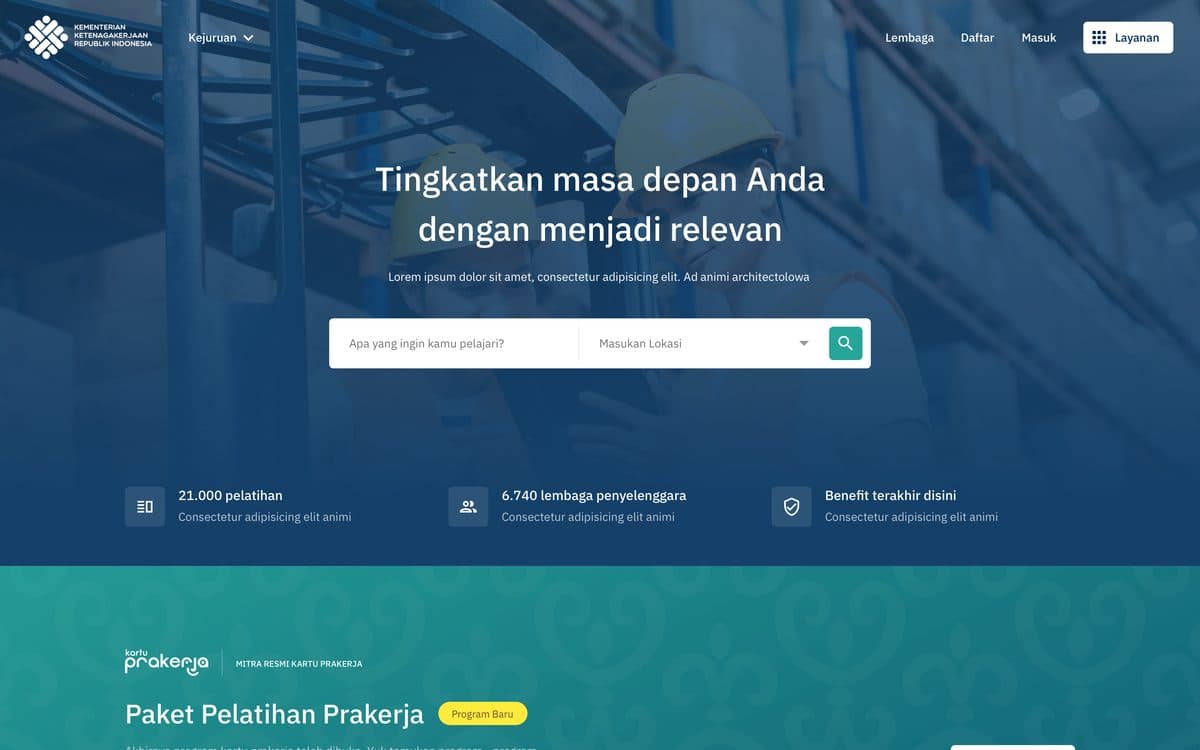 Screenshot of Sisnaker Pelatihan
